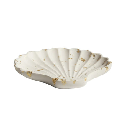 4" White And Gold Resin Handmade Seashell Trinket Tray