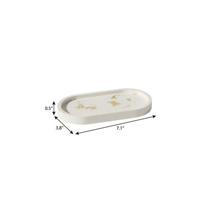 7" White And Gold Resin Handmade Oval Trinket Tray