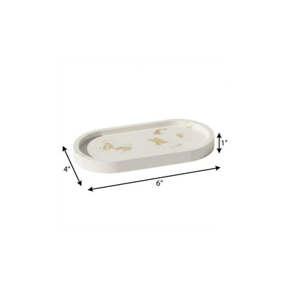 7" White And Gold Resin Handmade Oval Trinket Tray