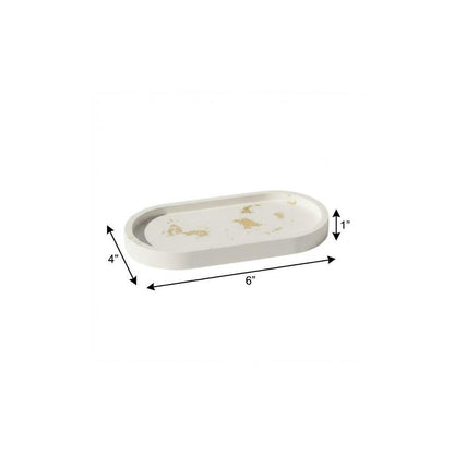 7" White And Gold Resin Handmade Oval Trinket Tray