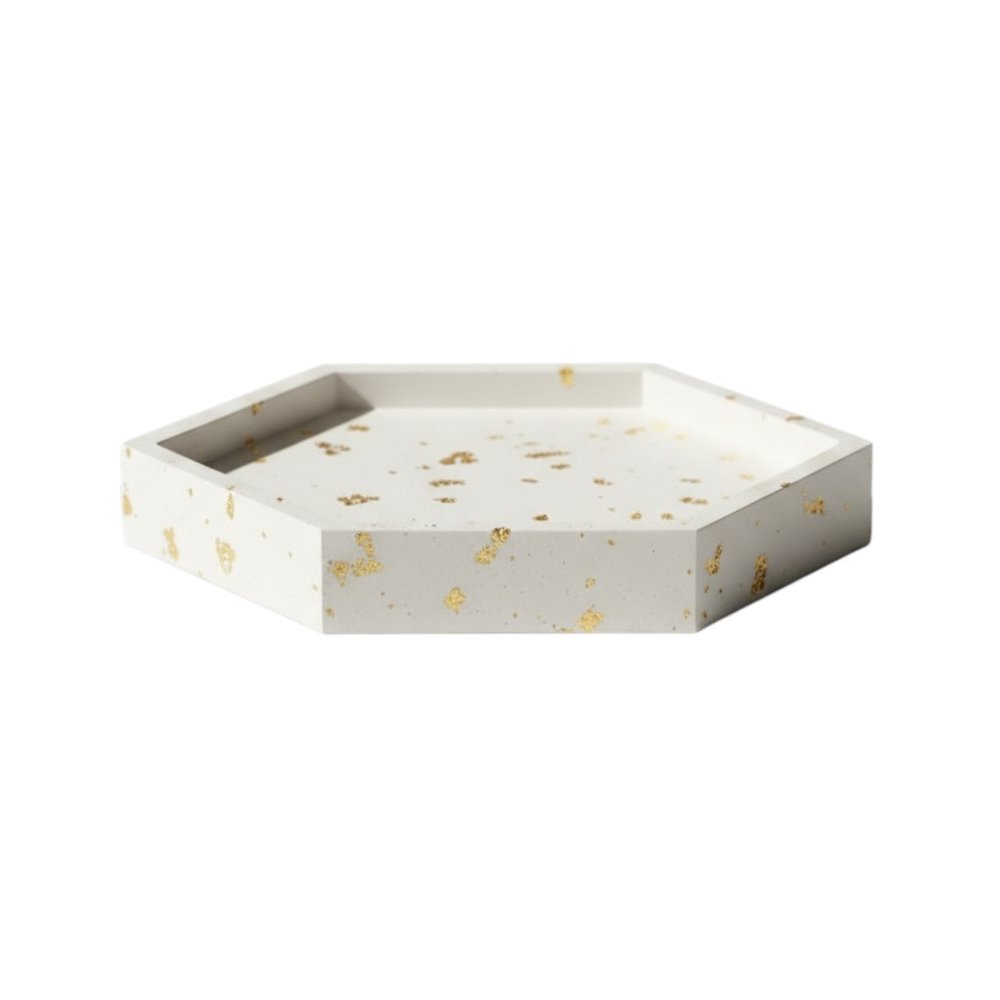 5" White And Gold Resin Handmade Hexagon Trinket Tray
