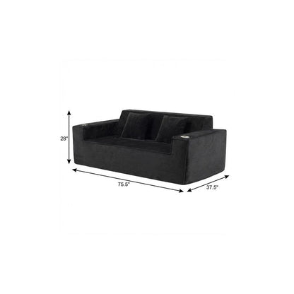 76" Black Corduroy Sofa With Toss Pillows