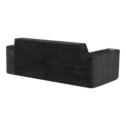 76" Black Corduroy Sofa With Toss Pillows