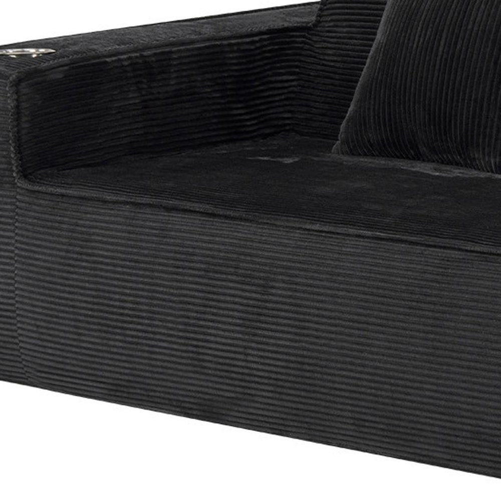 76" Black Corduroy Sofa With Toss Pillows