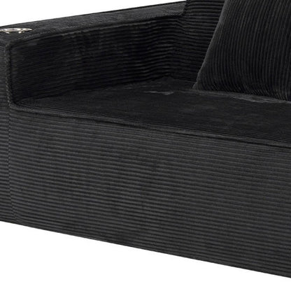 76" Black Corduroy Sofa With Toss Pillows