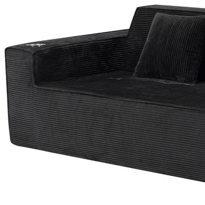 76" Black Corduroy Sofa With Toss Pillows