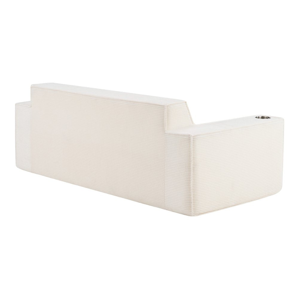 76" White Corduroy Sofa With Toss Pillows