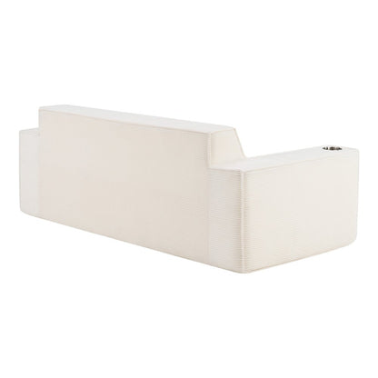 76" White Corduroy Sofa With Toss Pillows