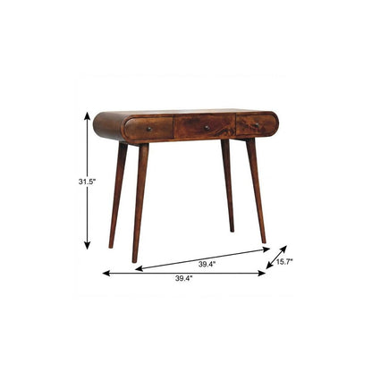 39" Chestnut Solid Wood Mirrored Three Drawer Vanity Table