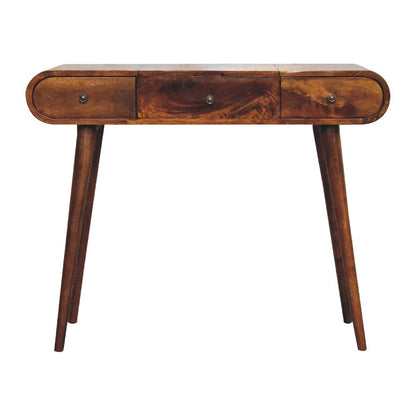 39" Chestnut Solid Wood Mirrored Three Drawer Vanity Table