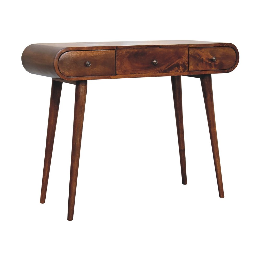39" Chestnut Solid Wood Mirrored Three Drawer Vanity Table