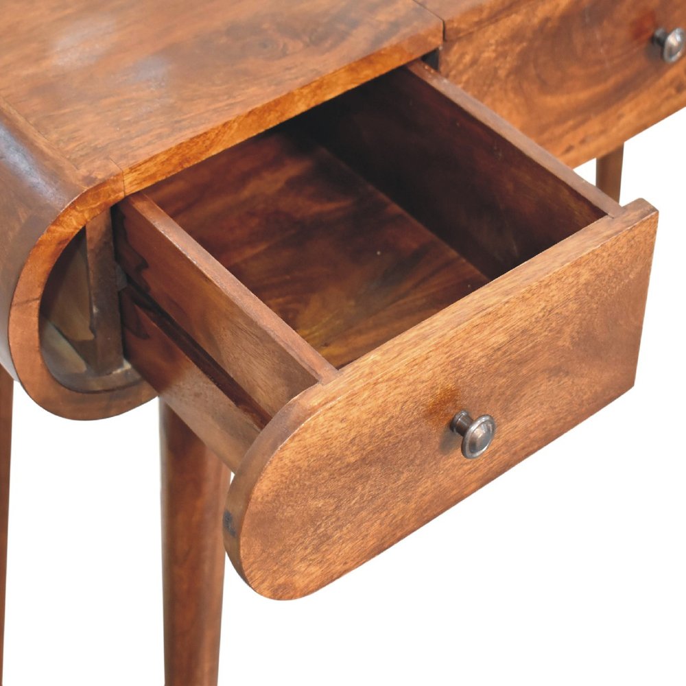 39" Chestnut Solid Wood Mirrored Three Drawer Vanity Table