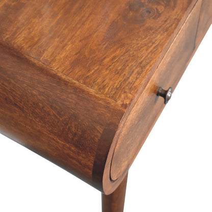 39" Chestnut Solid Wood Mirrored Three Drawer Vanity Table