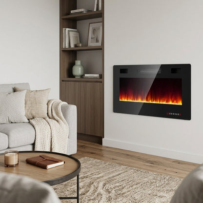 36" Black Metal Electric Fireplace
