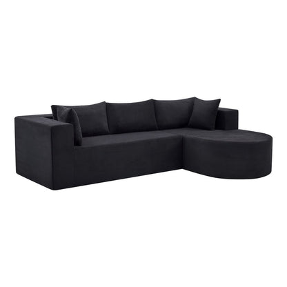 105" Black Corduroy Modular Right Rounded Chaise Style Sofa With Toss Pillows