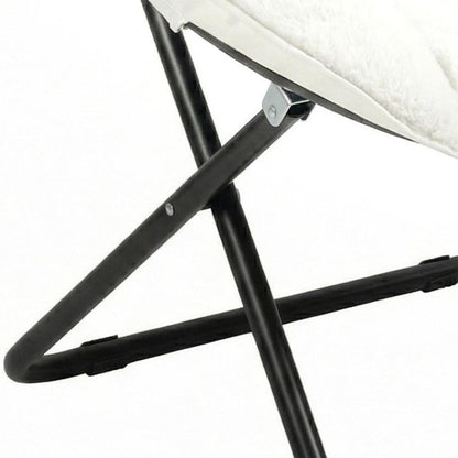 33" White Tufted Faux Fur and Metal Folding Lounge Chair