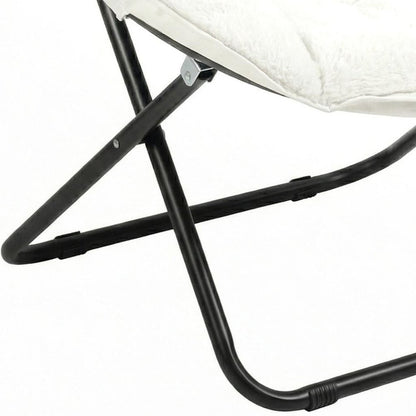 33" White Tufted Faux Fur and Metal Folding Lounge Chair