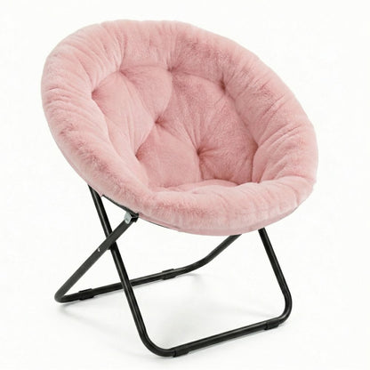 33" Pink Tufted Faux Fur and Metal Folding Lounge Chair