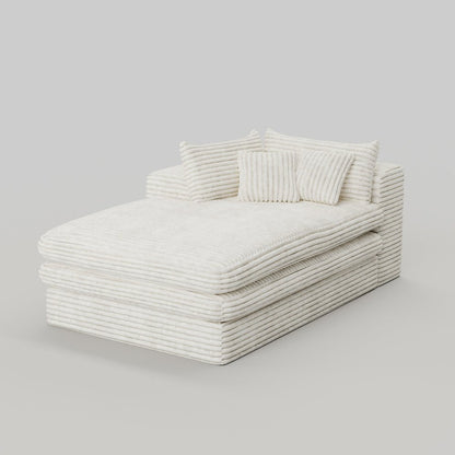 67" White Corduroy Left Hand Facing Chaise Lounge Chair
