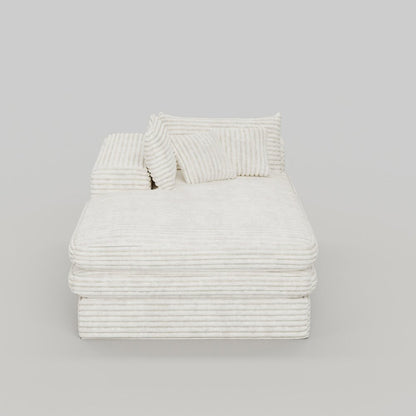 67" White Corduroy Left Hand Facing Chaise Lounge Chair