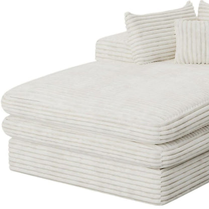 67" White Corduroy Left Hand Facing Chaise Lounge Chair