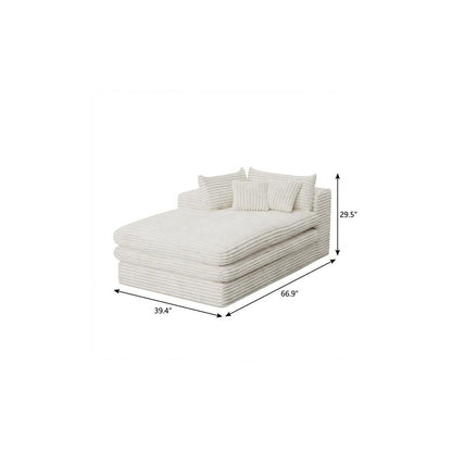 67" White Corduroy Left Hand Facing Chaise Lounge Chair