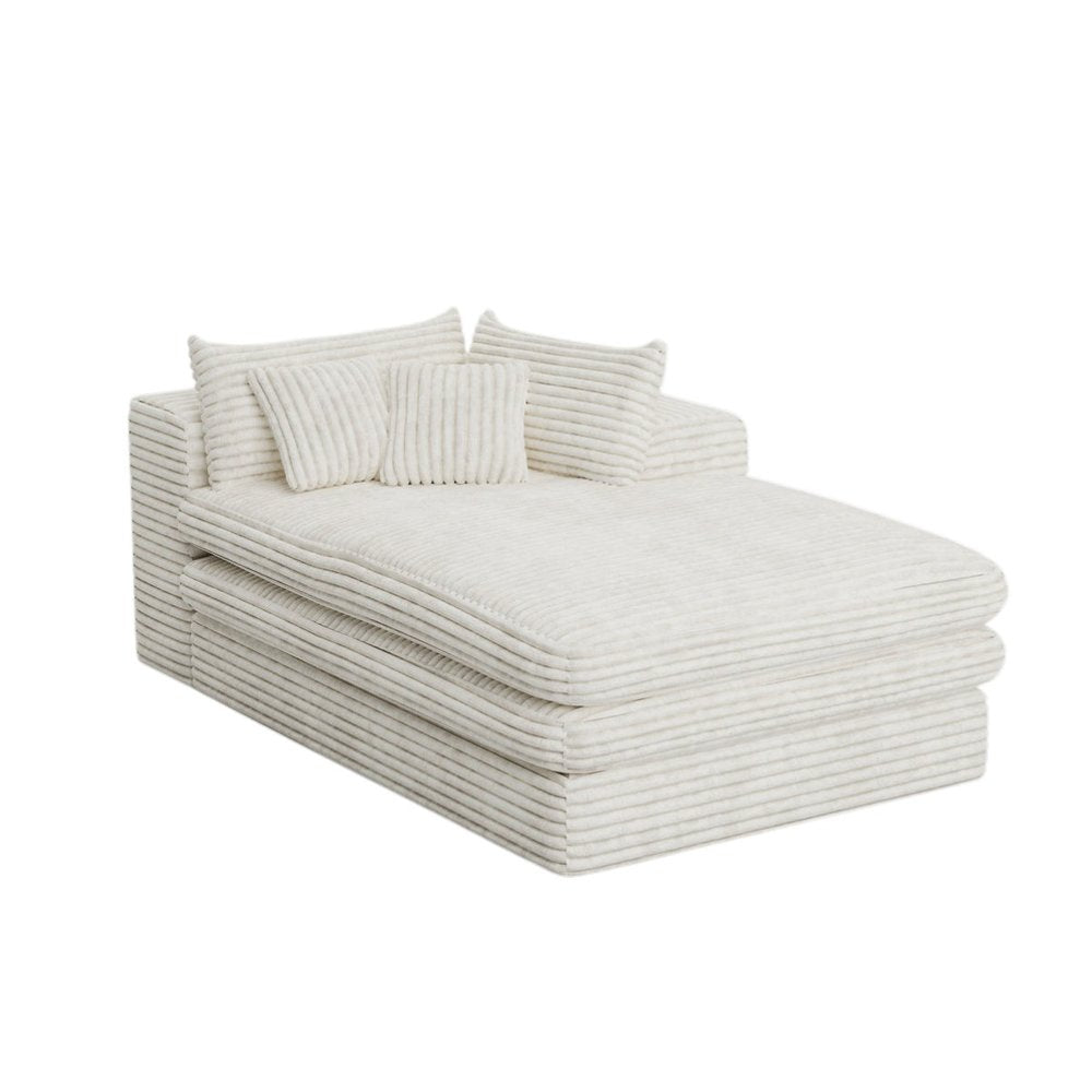 67" White Corduroy Right Hand Facing Chaise Lounge Chair