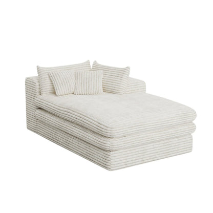 67" White Corduroy Right Hand Facing Chaise Lounge Chair