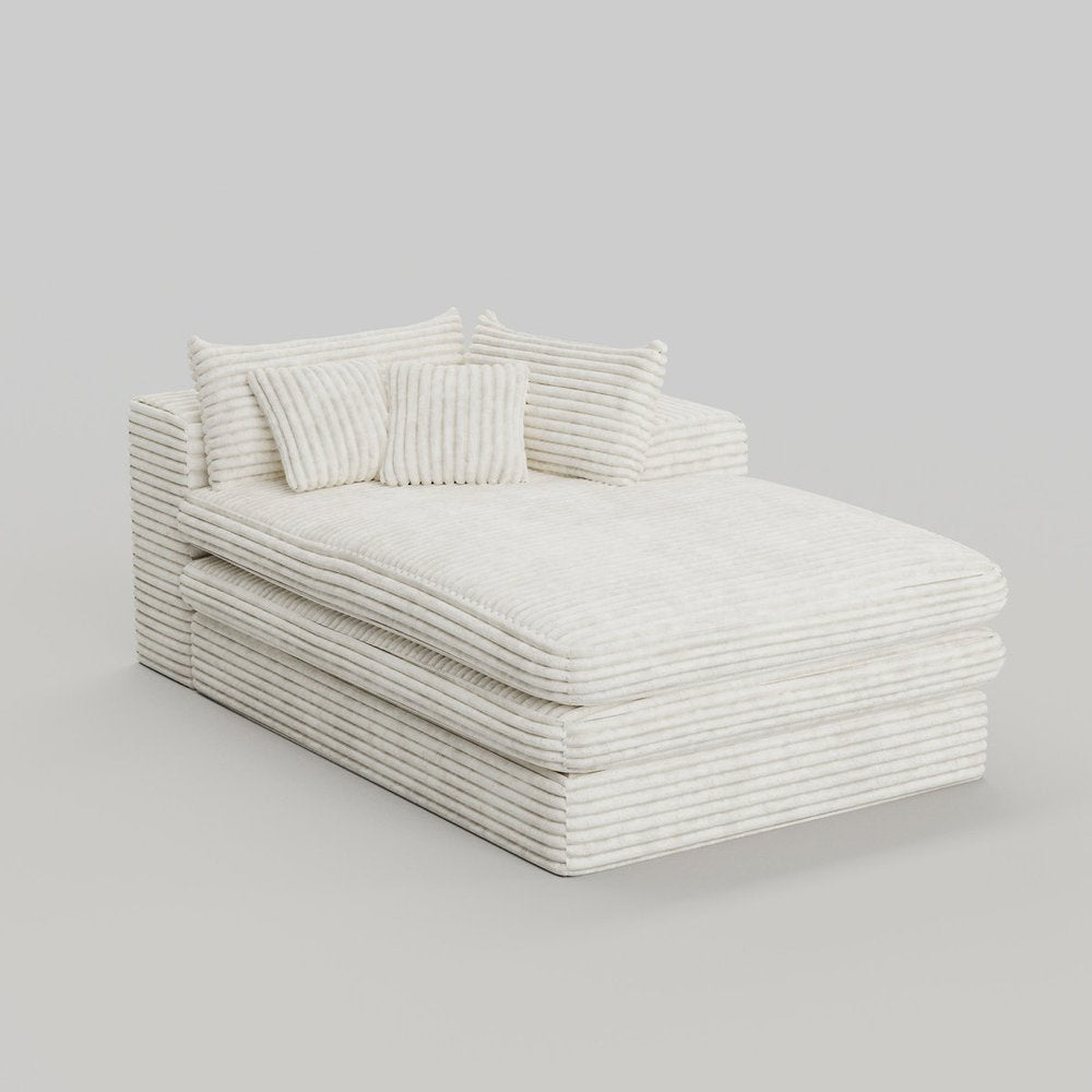 67" White Corduroy Right Hand Facing Chaise Lounge Chair