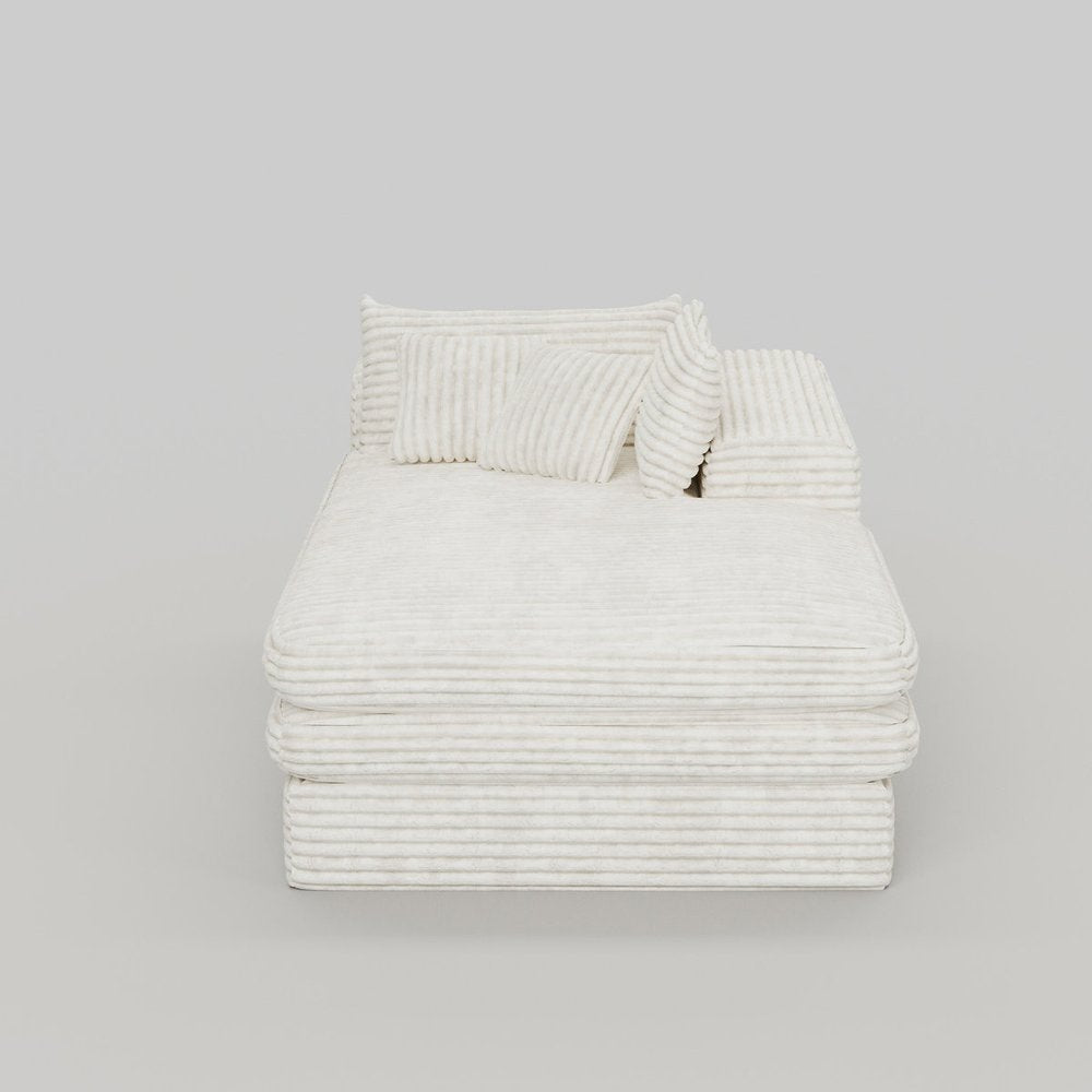 67" White Corduroy Right Hand Facing Chaise Lounge Chair