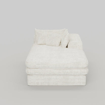 67" White Corduroy Right Hand Facing Chaise Lounge Chair