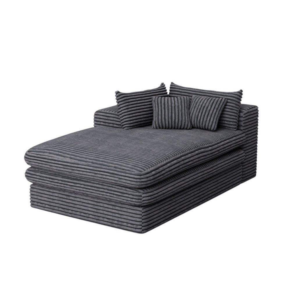 67" Gray Corduroy Left Hand Facing Chaise Lounge Chair