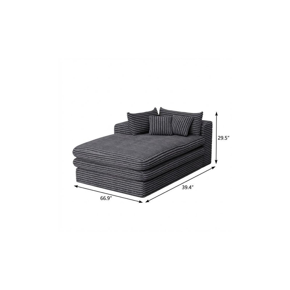 67" Gray Corduroy Left Hand Facing Chaise Lounge Chair