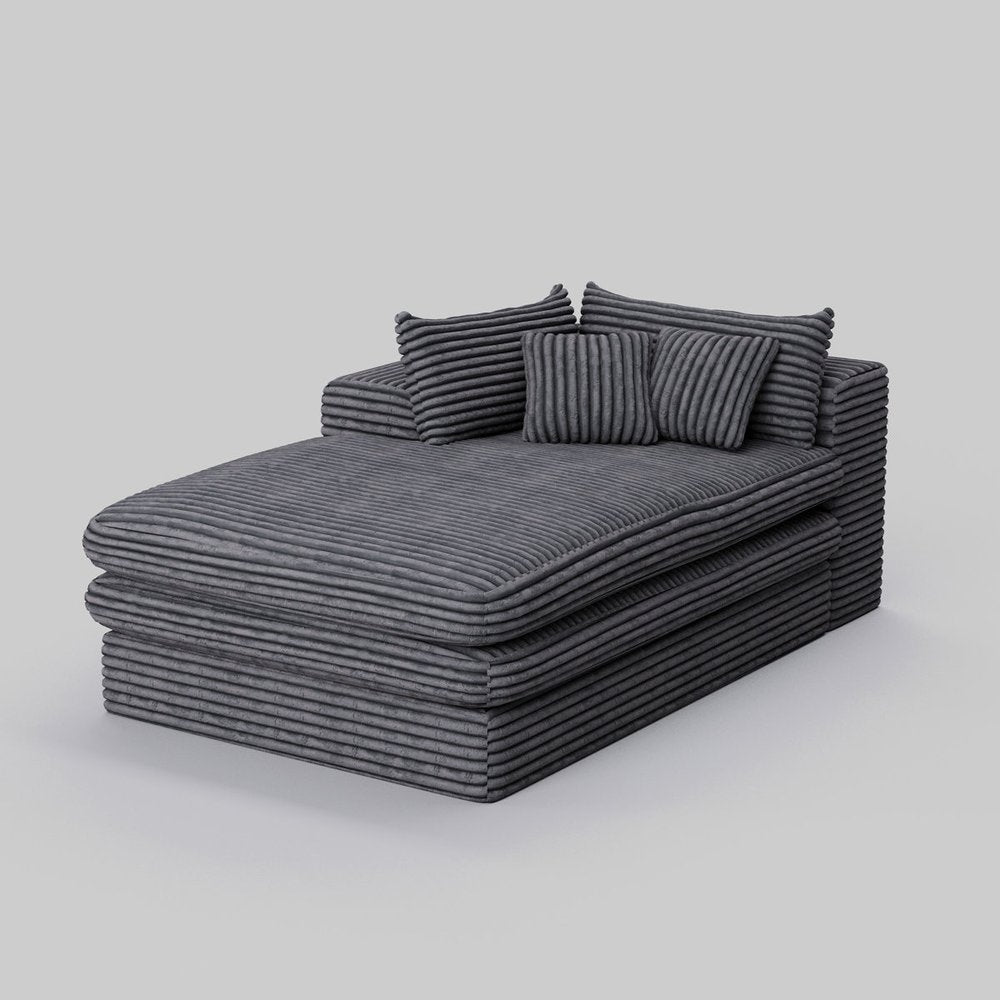 67" Gray Corduroy Left Hand Facing Chaise Lounge Chair
