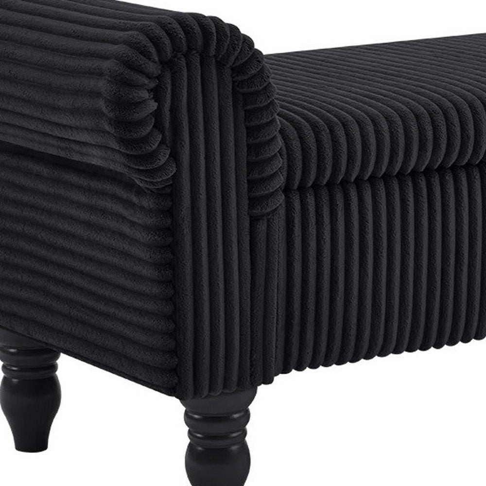55" Black Corduroy and Solid Wood Upholstered Storage Bench With Flip Top