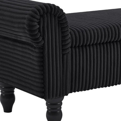 55" Black Corduroy and Solid Wood Upholstered Storage Bench With Flip Top