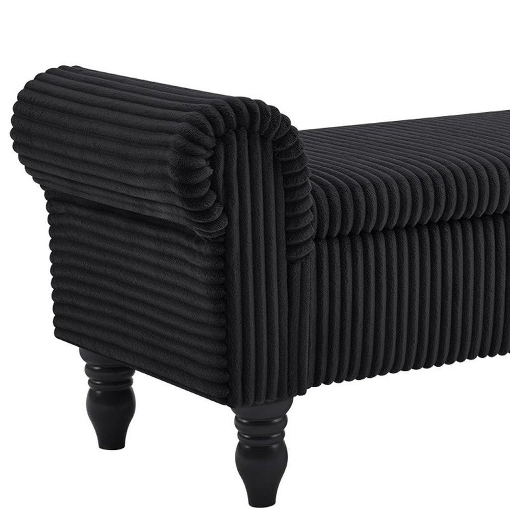 55" Black Corduroy and Solid Wood Upholstered Storage Bench With Flip Top