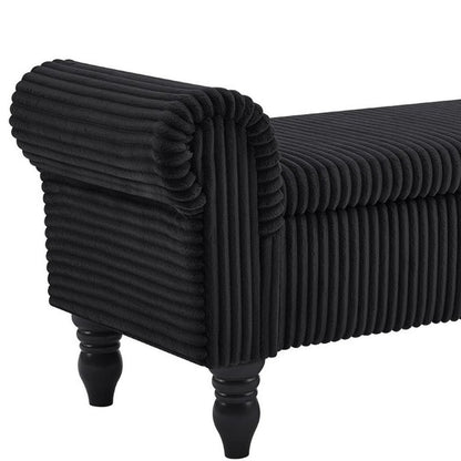 55" Black Corduroy and Solid Wood Upholstered Storage Bench With Flip Top