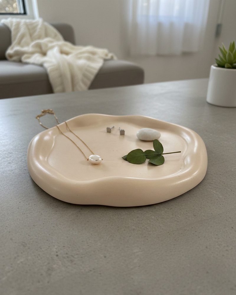 7" Pale Pink Resin Handmade Round Trinket Tray