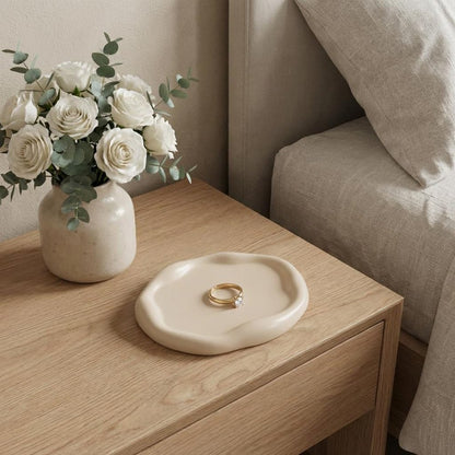 7" Pale Pink Resin Handmade Round Trinket Tray
