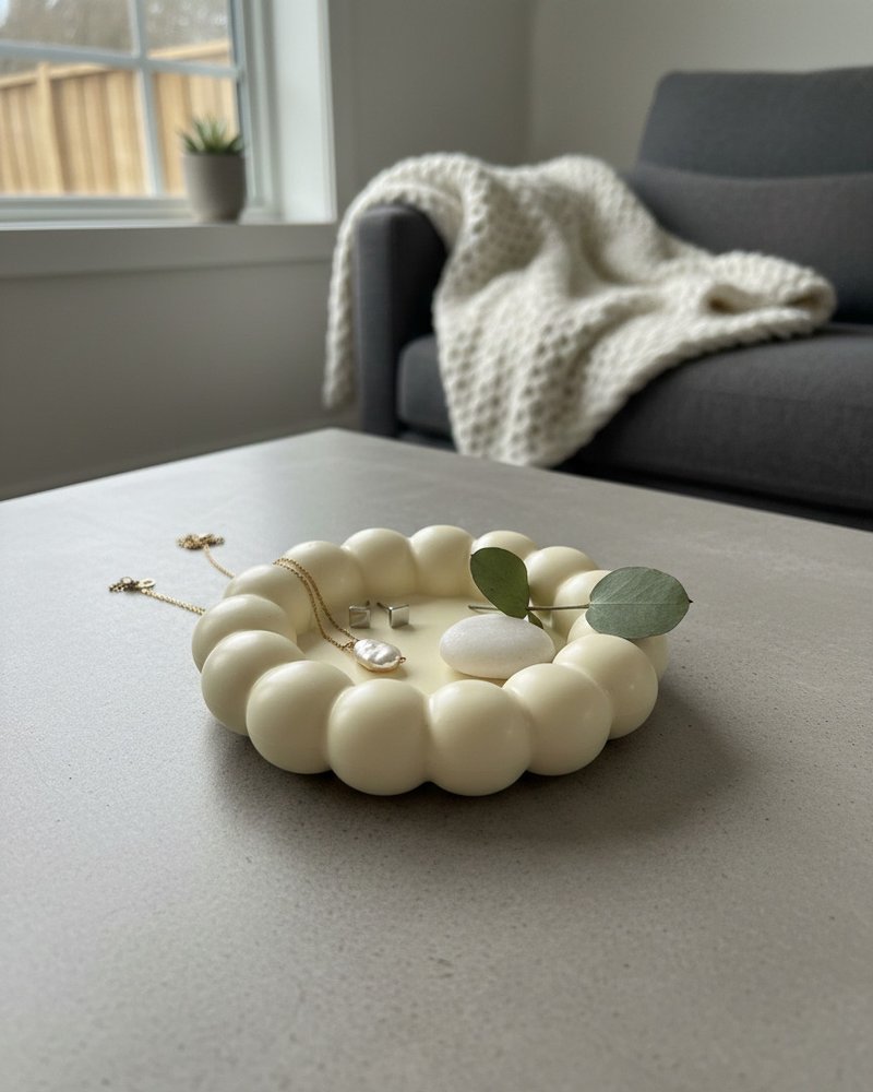 5" Light Yellow Resin Handmade Round Trinket Tray
