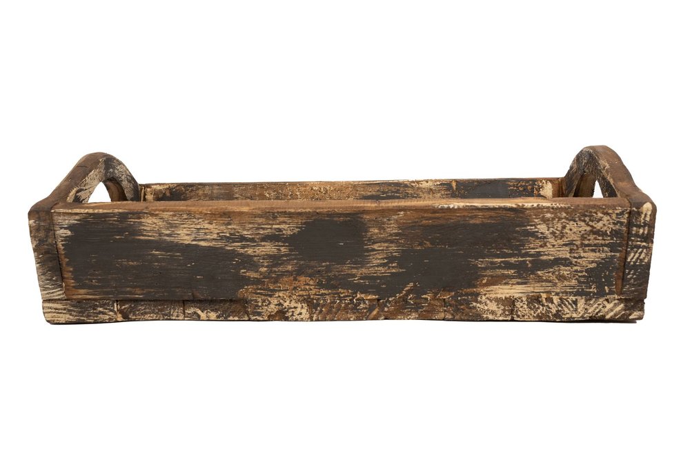 20" Brown Reclaimed Wood Handmade Serving Tray With Handles