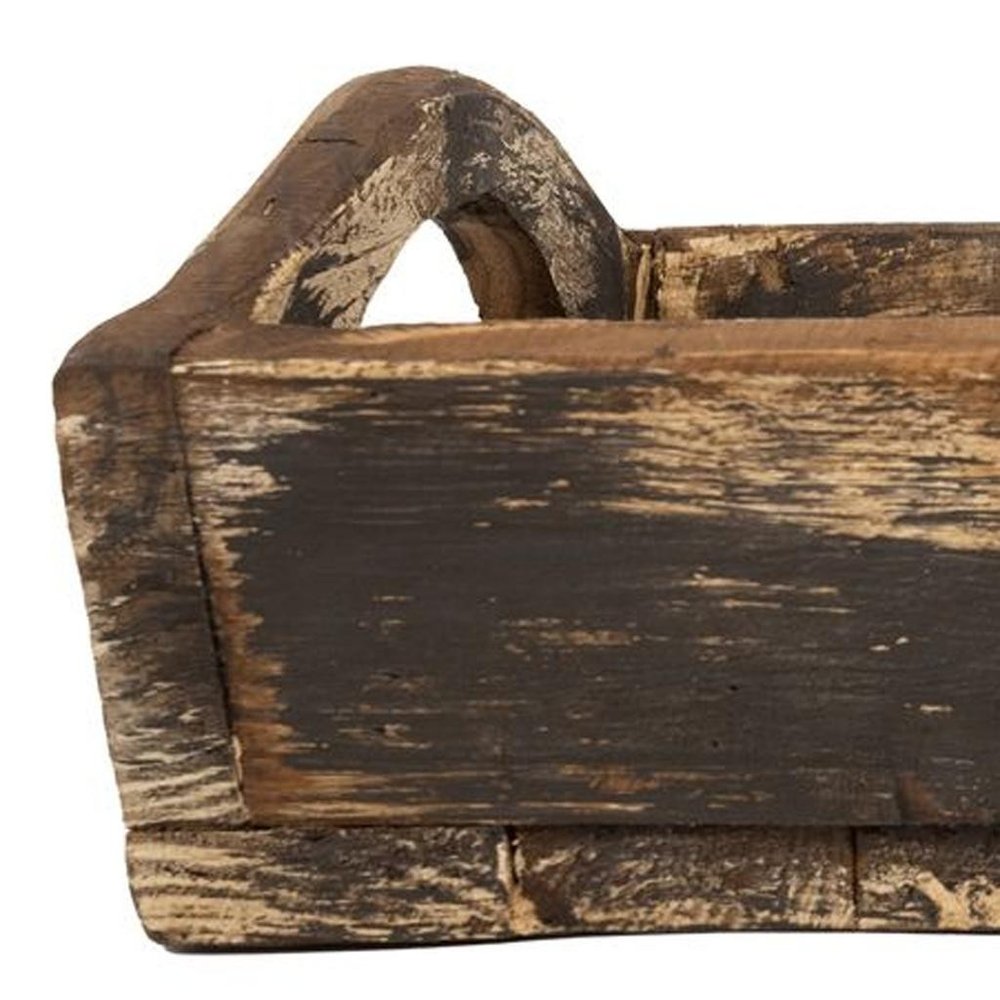 20" Brown Reclaimed Wood Handmade Serving Tray With Handles