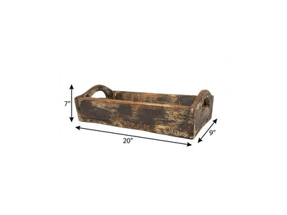 20" Brown Reclaimed Wood Handmade Serving Tray With Handles