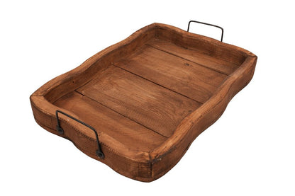 20" Brown Solid Wood Handmade Scalloped Serving Tray With Handles
