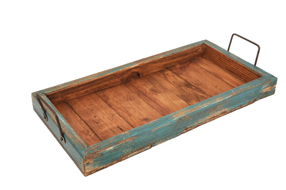 21" Natural Solid Wood Handmade Serving Tray With Handles