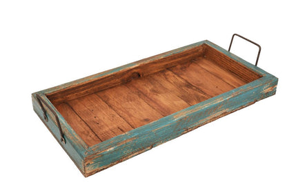 21" Natural Solid Wood Handmade Serving Tray With Handles