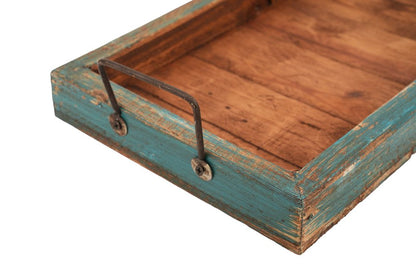 21" Natural Solid Wood Handmade Serving Tray With Handles