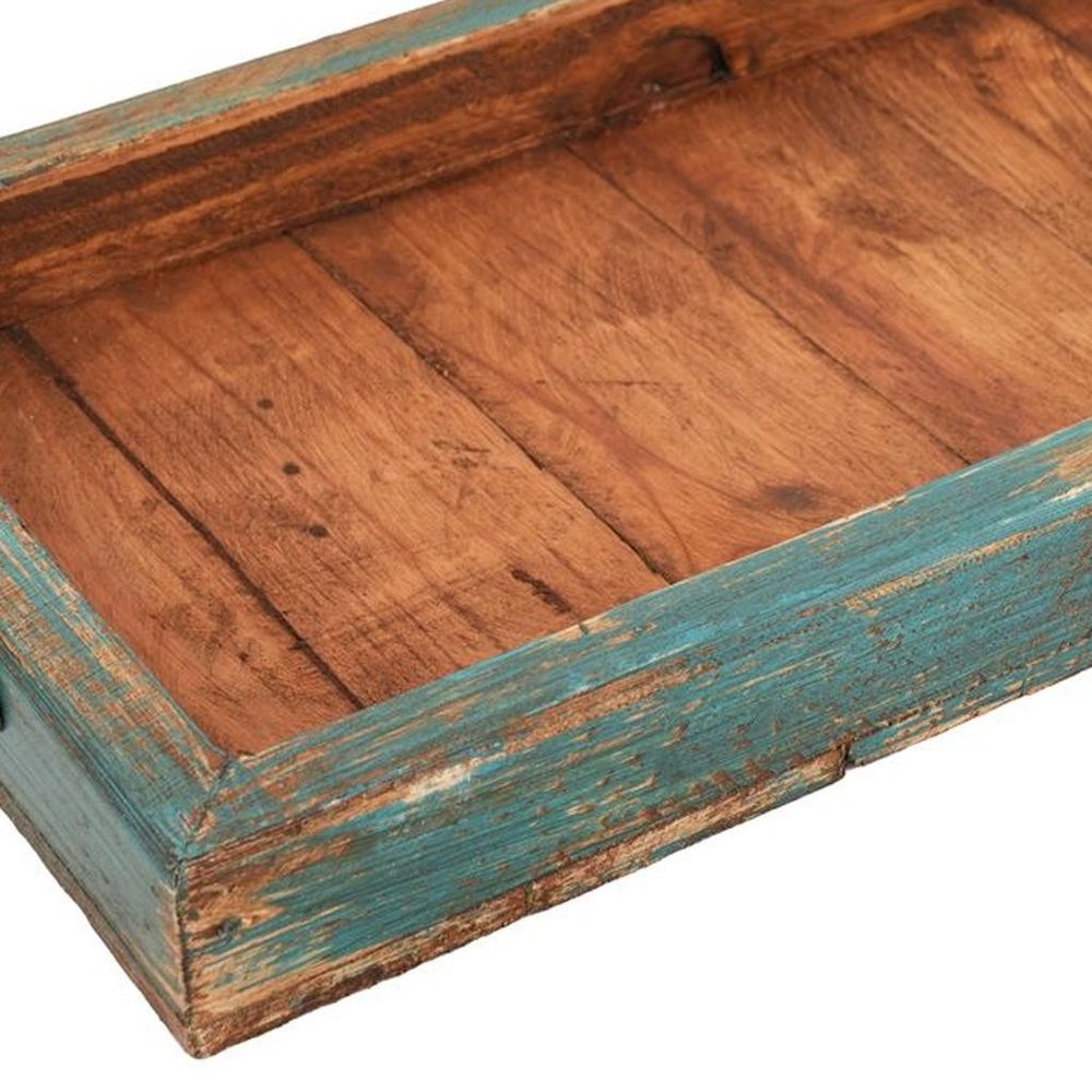 21" Natural Solid Wood Handmade Serving Tray With Handles