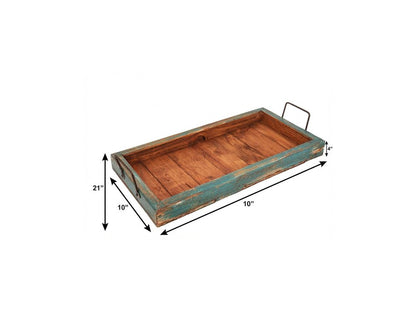 21" Natural Solid Wood Handmade Serving Tray With Handles